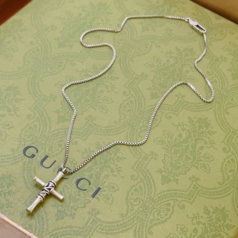 Gucci Anger Forest Double G Cross Pendant Necklace Silver view