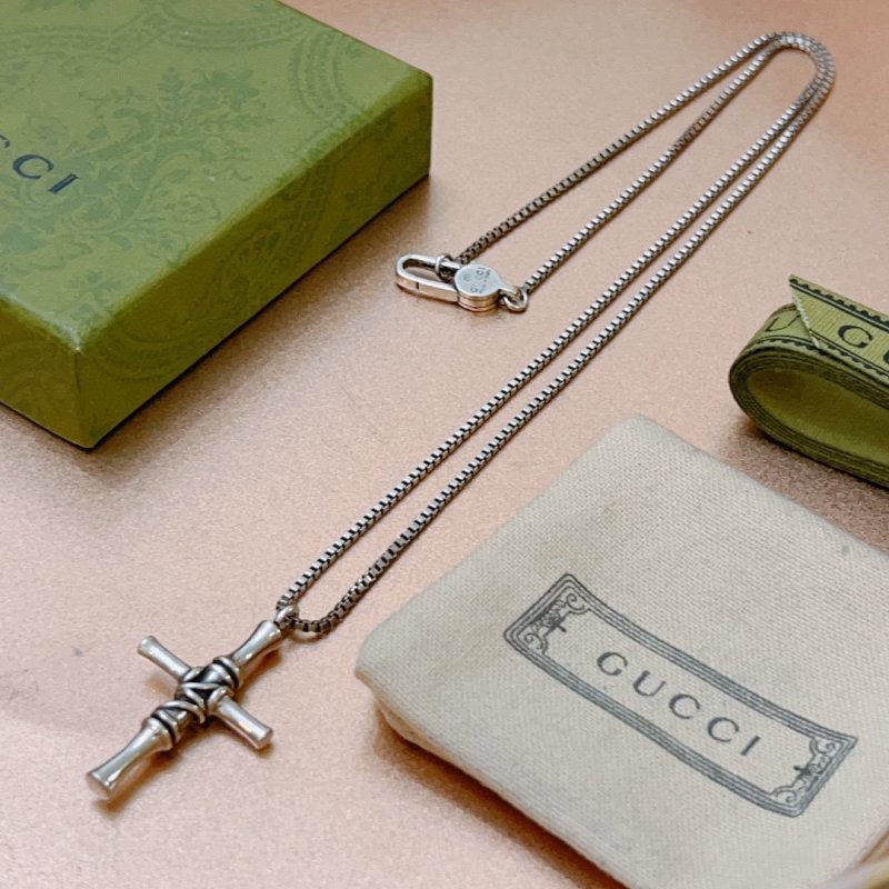 Gucci Anger Forest Double G Cross Pendant Necklace Silver view