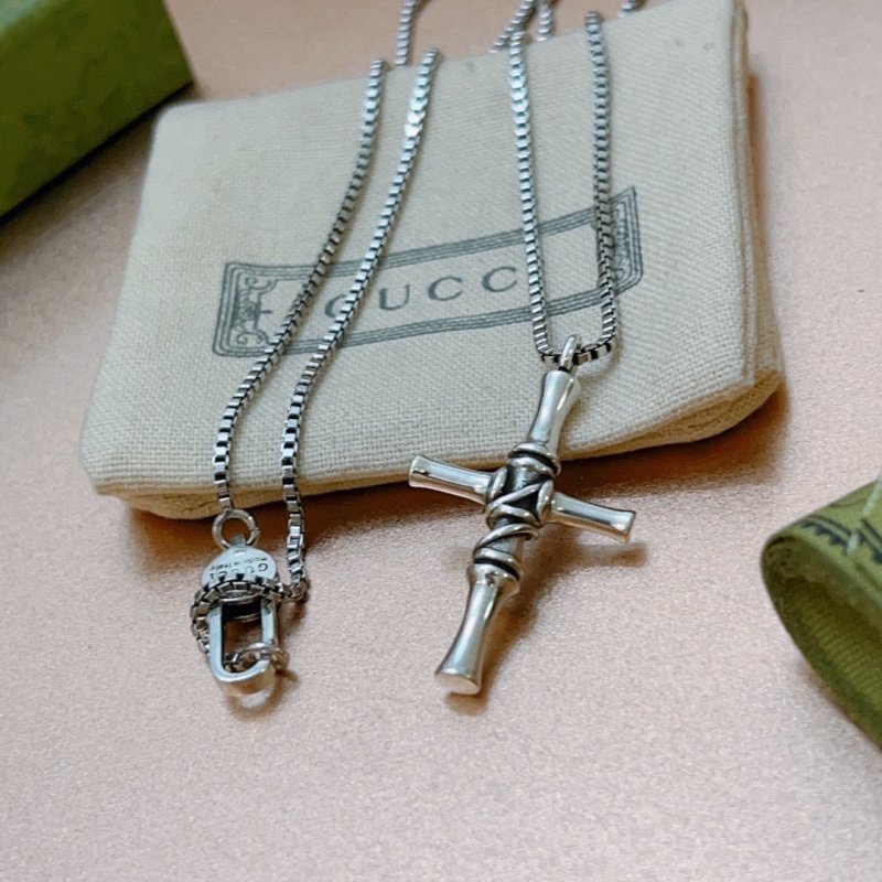 Gucci Anger Forest Double G Cross Pendant Necklace Silver view