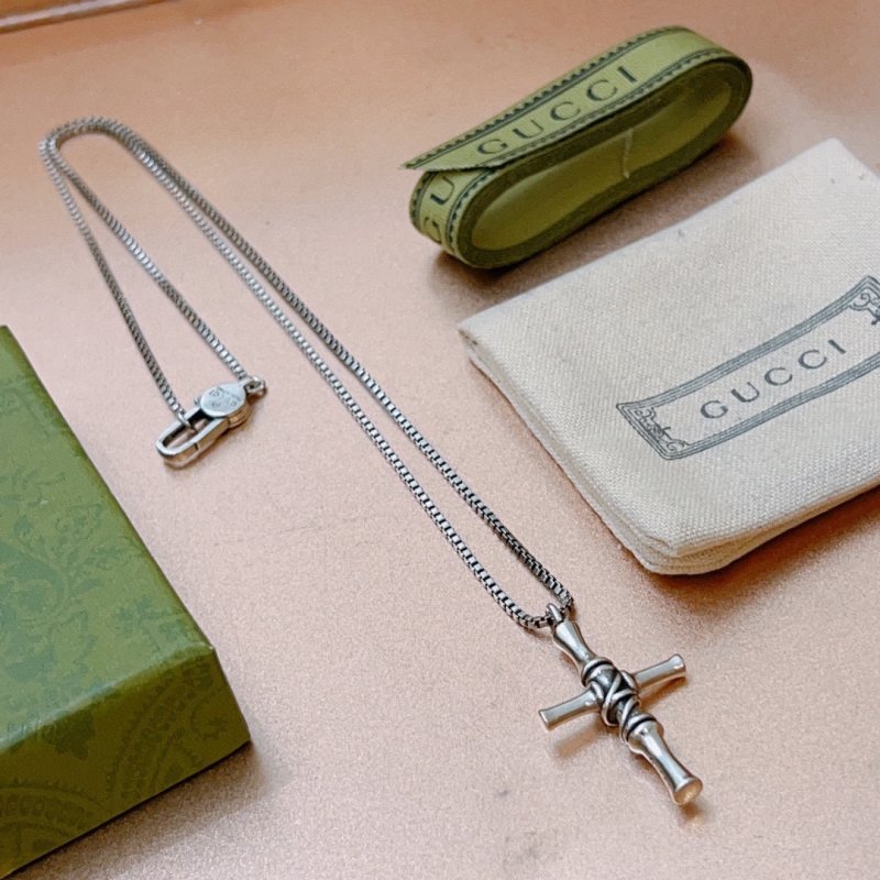 Gucci Anger Forest Double G Cross Pendant Necklace Silver view