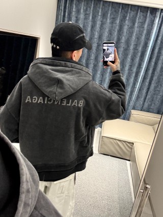 Charcoal Washed Denim Zip Hoodie Jacket view 3