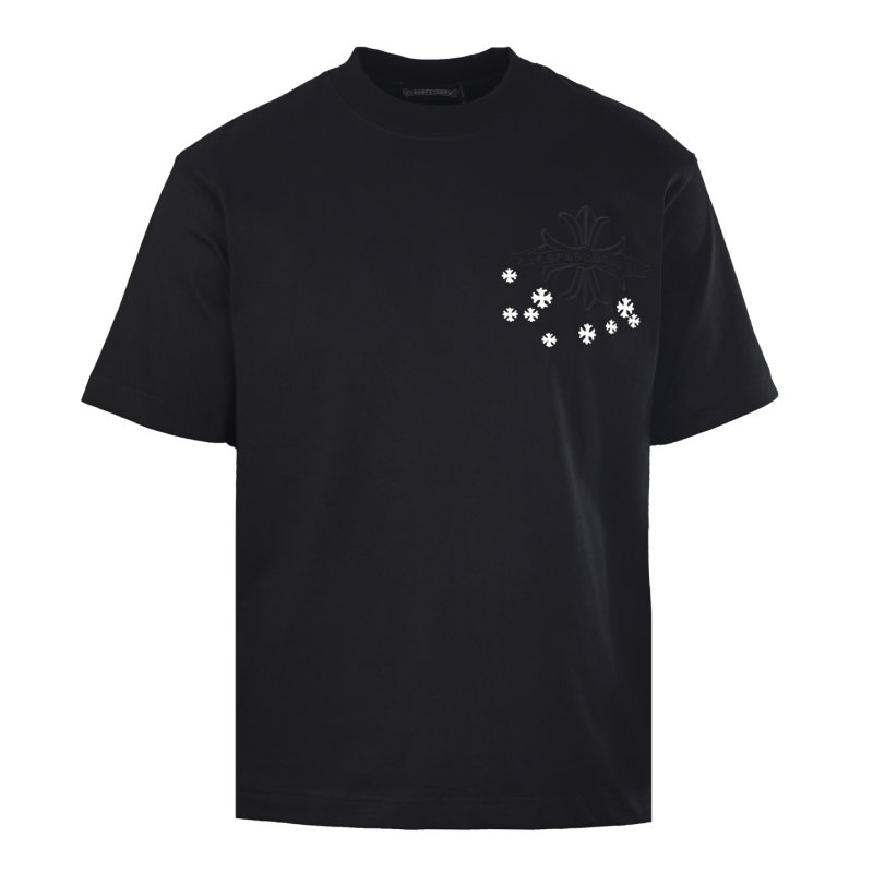 Black Short Sleeve T-Shirt with Cross & Flower Embroidery view