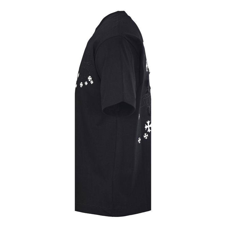 Black Short Sleeve T-Shirt with Cross & Flower Embroidery view