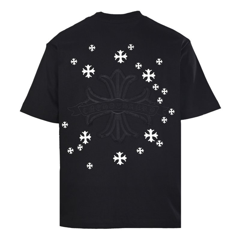 Black Short Sleeve T-Shirt with Cross & Flower Embroidery view
