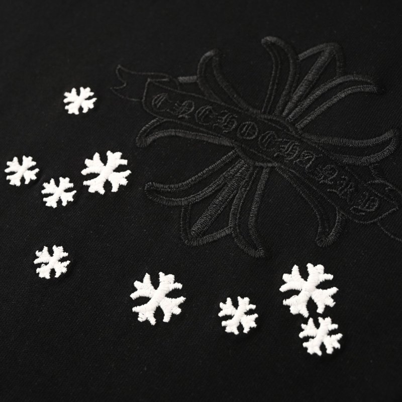 Black Short Sleeve T-Shirt with Cross & Flower Embroidery view