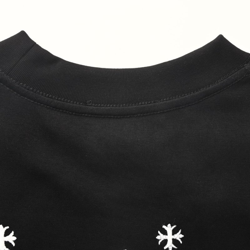 Black Short Sleeve T-Shirt with Cross & Flower Embroidery view