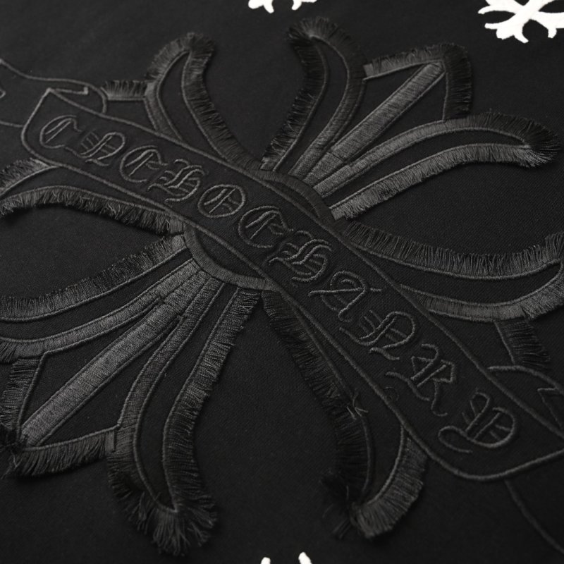 Black Short Sleeve T-Shirt with Cross & Flower Embroidery view