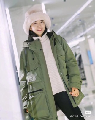 Sage Green Quilted Down Jacket with Hood view 8