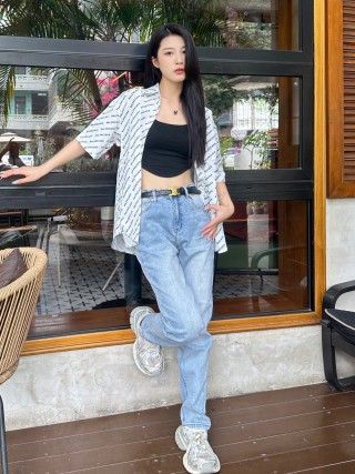 Premium Light Wash Straight-Leg Jeans view 8