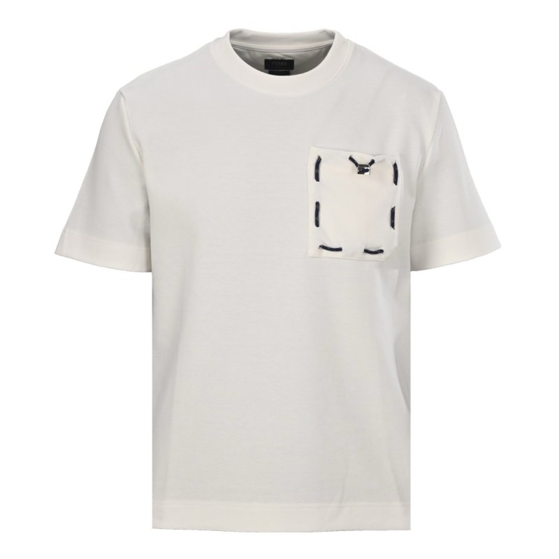 White Graphic Pocket T-Shirt with Embroidered Detail view
