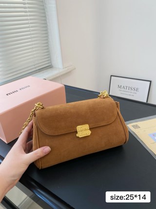 Miu Miu Caramel Suede Chain Shoulder Bag