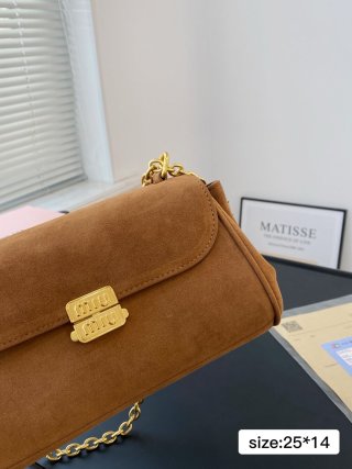Miu Miu Caramel Suede Chain Shoulder Bag view 2