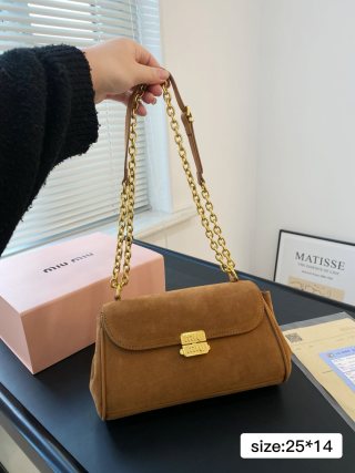 Miu Miu Caramel Suede Chain Shoulder Bag view 3