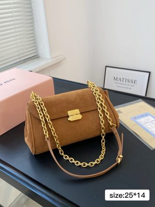 Miu Miu Caramel Suede Chain Shoulder Bag view 4