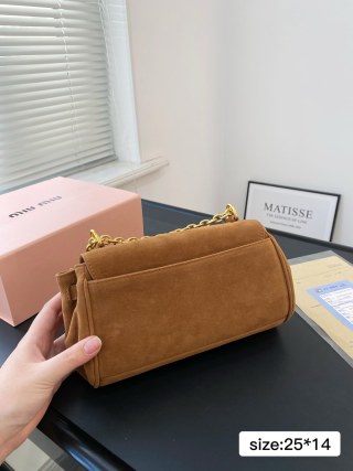 Miu Miu Caramel Suede Chain Shoulder Bag view 5