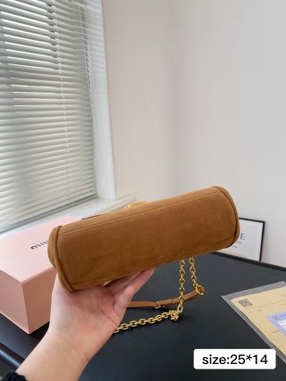 Miu Miu Caramel Suede Chain Shoulder Bag view 7