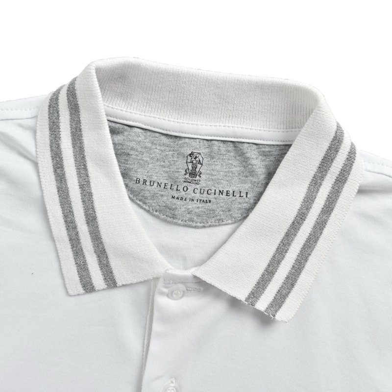 Burberry White Polo Shirt with Grey Striped Cuff view