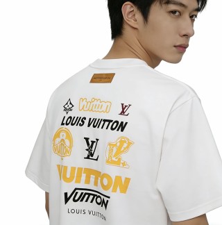 Louis Vuitton White Crew Neck T-Shirt with Golden Emblem view 2