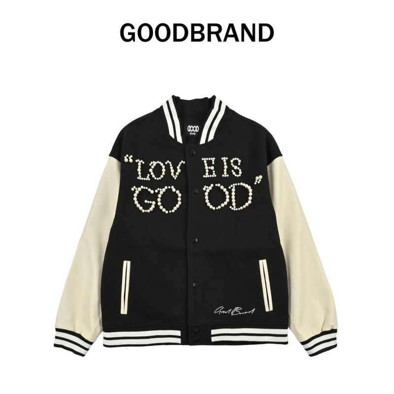 Love is Good Black & White Varsity Bomber Jacket view