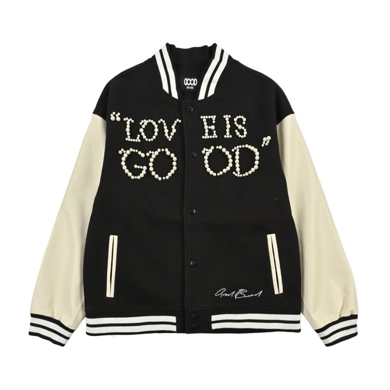 Love is Good Black & White Varsity Bomber Jacket view