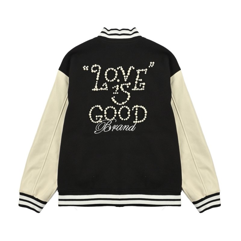Love is Good Black & White Varsity Bomber Jacket view