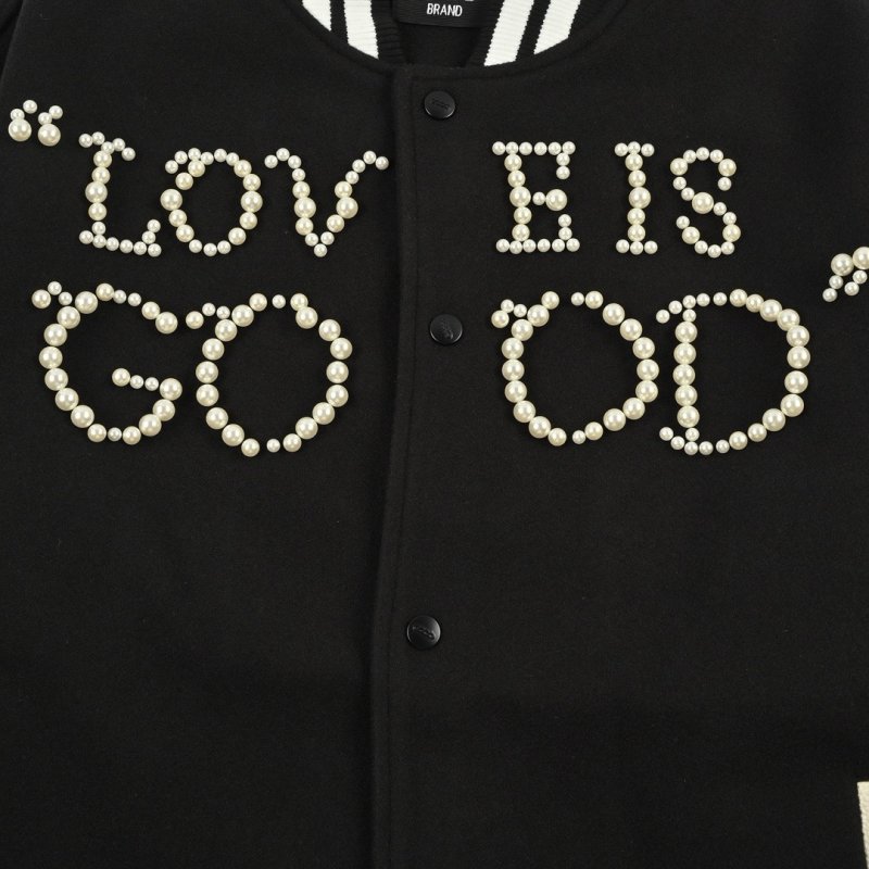 Love is Good Black & White Varsity Bomber Jacket view