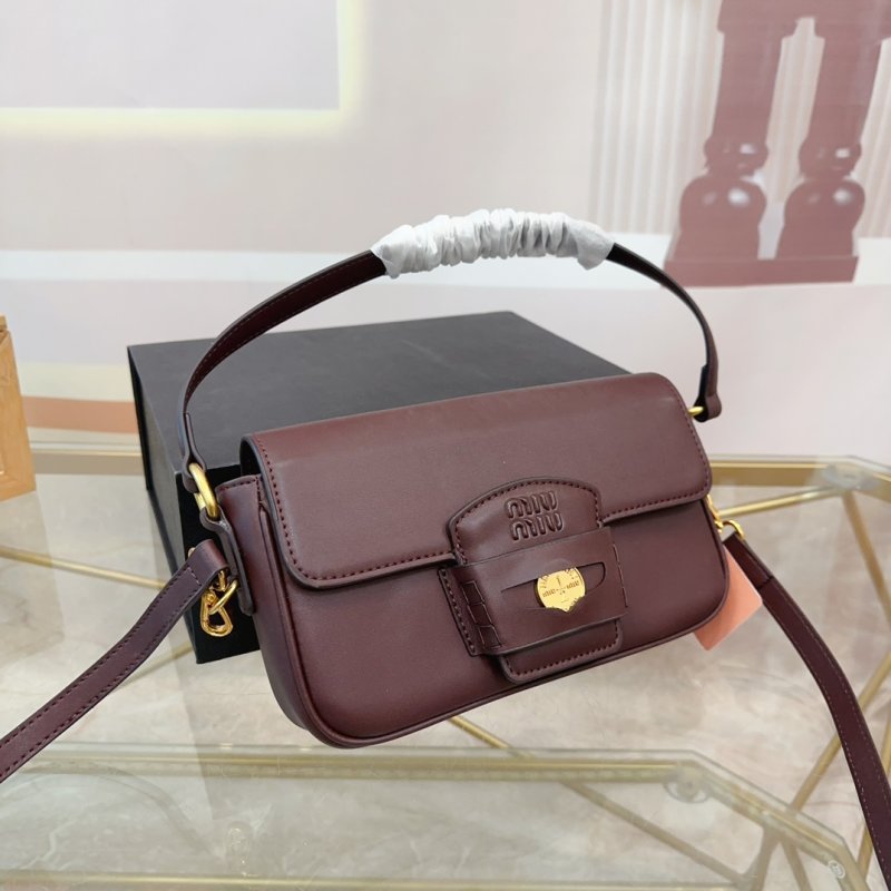 Miu Miu Gold Coin Leather Shoulder Bag Burgundy