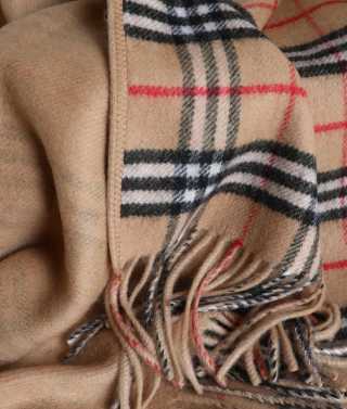 Burberry Camel Cashmere Check Cape Shawl view 4
