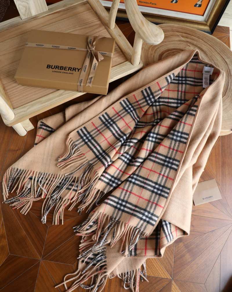 Burberry Camel Cashmere Check Cape Shawl view