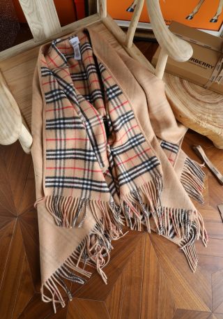 Burberry Camel Cashmere Check Cape Shawl view 9