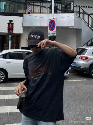 Balenciaga Distressed Wave Embroidery Baseball Cap Navy view 2