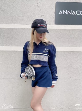 Balenciaga Distressed Wave Embroidery Baseball Cap Navy view 6