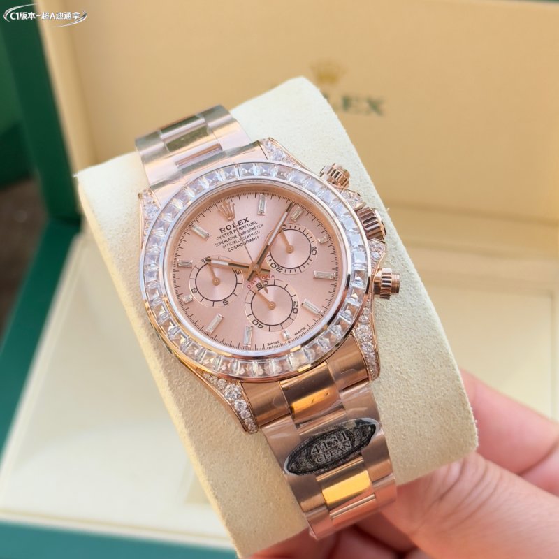 Rolex Daytona Chronograph Rose Gold Crystal Bezel Watch