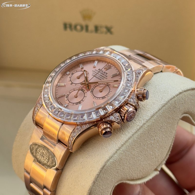 Rolex Daytona Chronograph Rose Gold Crystal Bezel Watch view