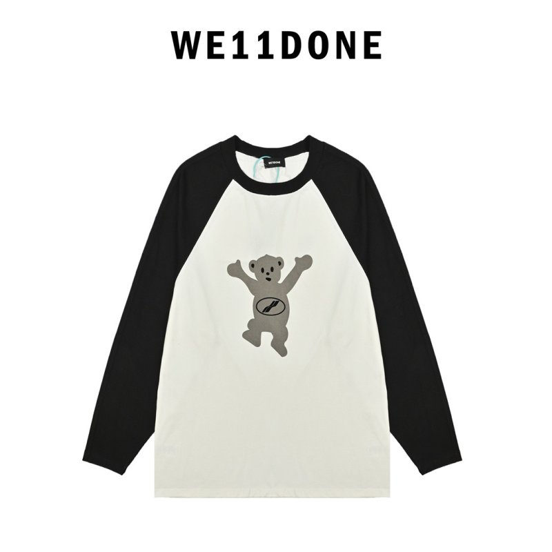 WE11DONE Flocked Bear Raglan Colorblock Long Sleeve T-Shirt Black Cream