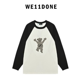 WE11DONE Flocked Bear Raglan Colorblock Long Sleeve T-Shirt Black Cream