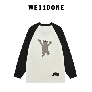 WE11DONE Flocked Bear Raglan Colorblock Long Sleeve T-Shirt Black Cream view 2