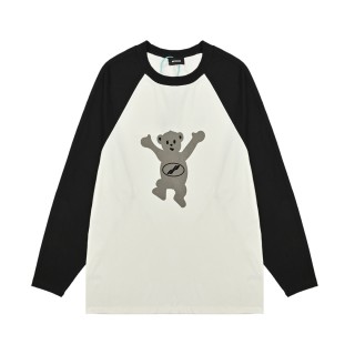 WE11DONE Flocked Bear Raglan Colorblock Long Sleeve T-Shirt Black Cream view 3