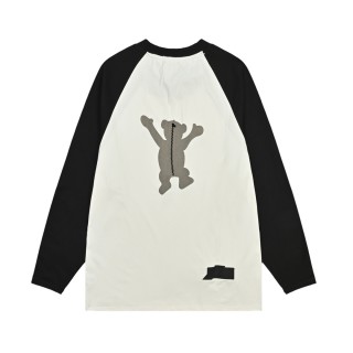 WE11DONE Flocked Bear Raglan Colorblock Long Sleeve T-Shirt Black Cream view 4