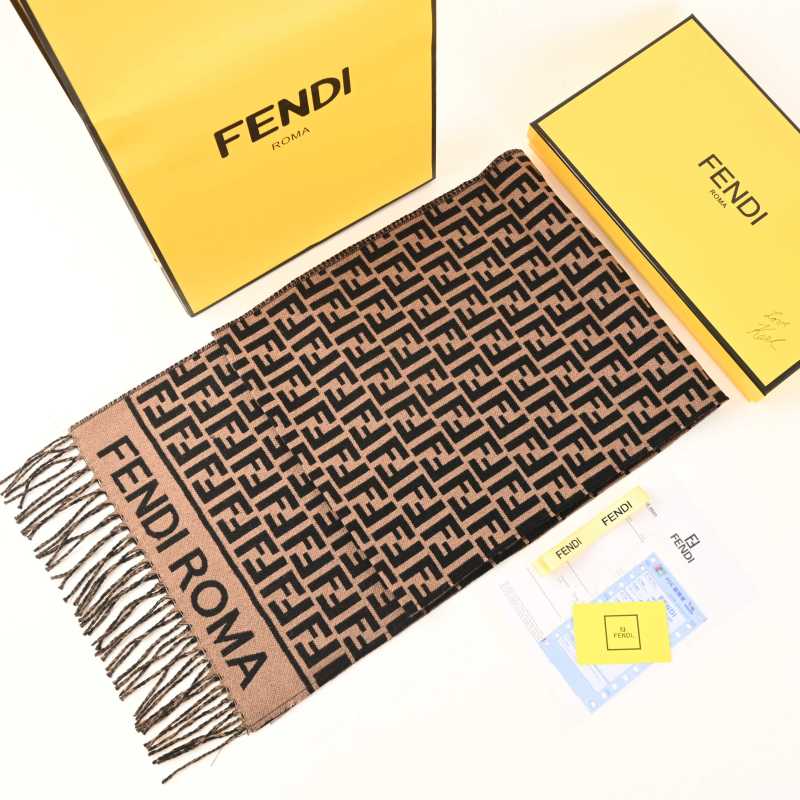 Fendi FF Monogram Wool-Cashmere Scarf Brown