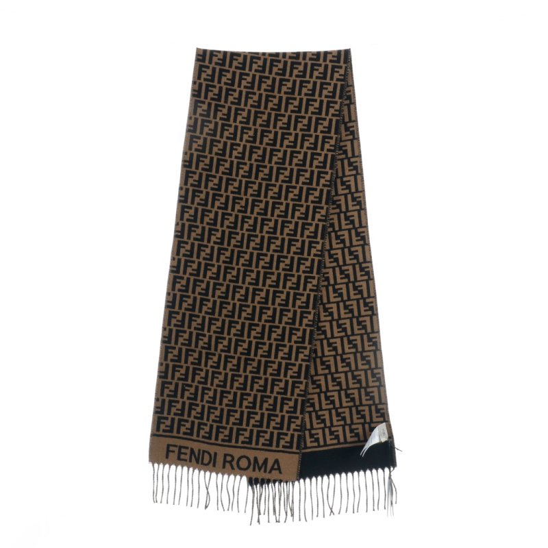 Fendi FF Monogram Wool-Cashmere Scarf Brown view