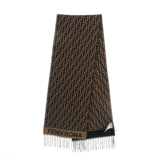 Fendi FF Monogram Wool-Cashmere Scarf Brown view 2