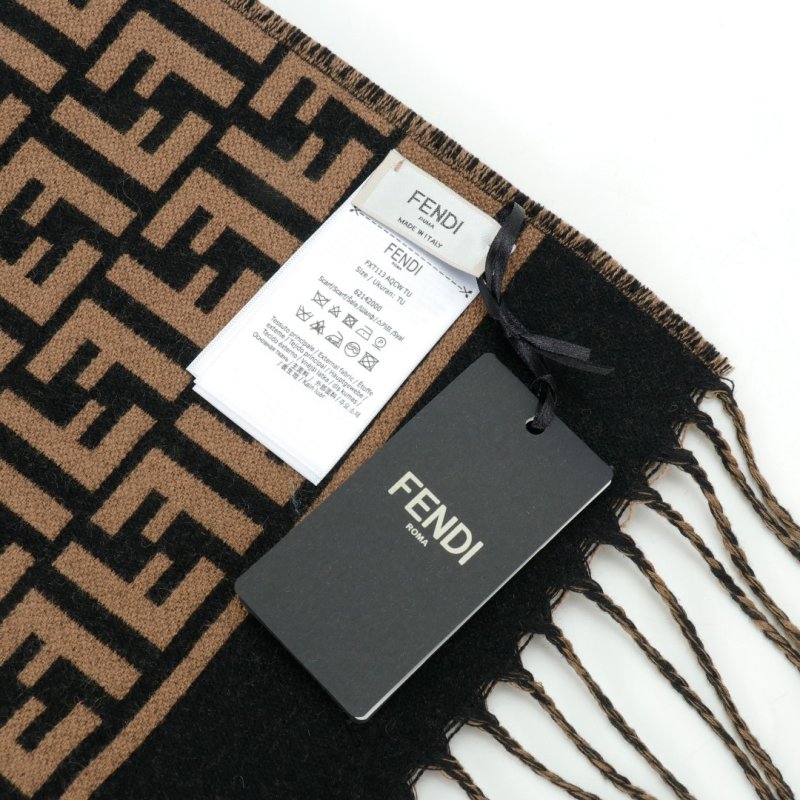 Fendi FF Monogram Wool-Cashmere Scarf Brown view