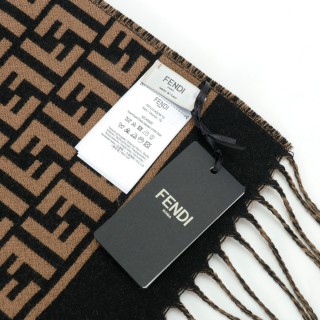 Fendi FF Monogram Wool-Cashmere Scarf Brown view 4