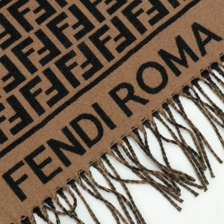 Fendi FF Monogram Wool-Cashmere Scarf Brown view 5