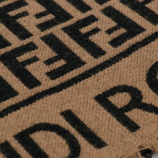 Fendi FF Monogram Wool-Cashmere Scarf Brown view 6