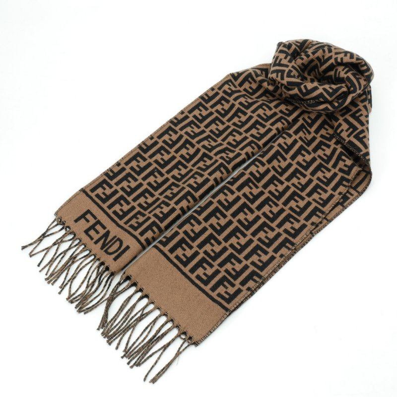 Fendi FF Monogram Wool-Cashmere Scarf Brown view