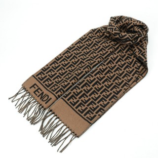 Fendi FF Monogram Wool-Cashmere Scarf Brown view 7