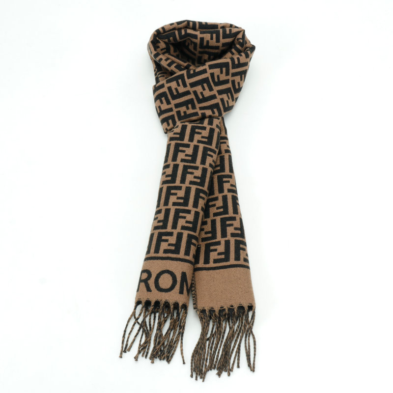 Fendi FF Monogram Wool-Cashmere Scarf Brown view
