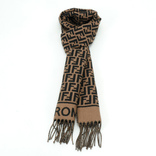 Fendi FF Monogram Wool-Cashmere Scarf Brown view 8